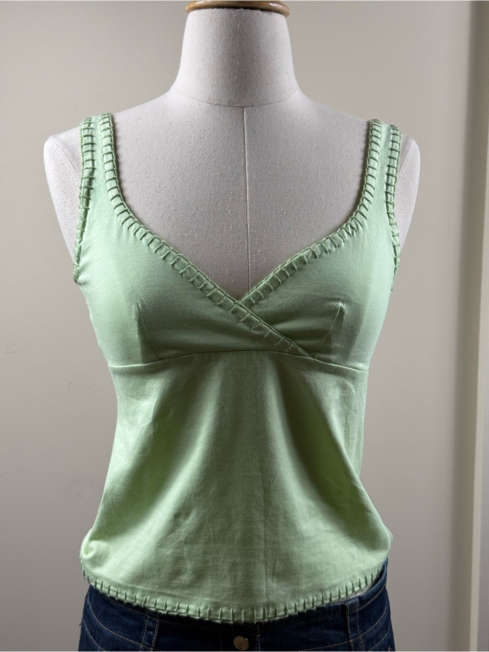 Alberta Ferretti Mint Green Whipstitch V-Neck Camisole - Made In Italy sz xs